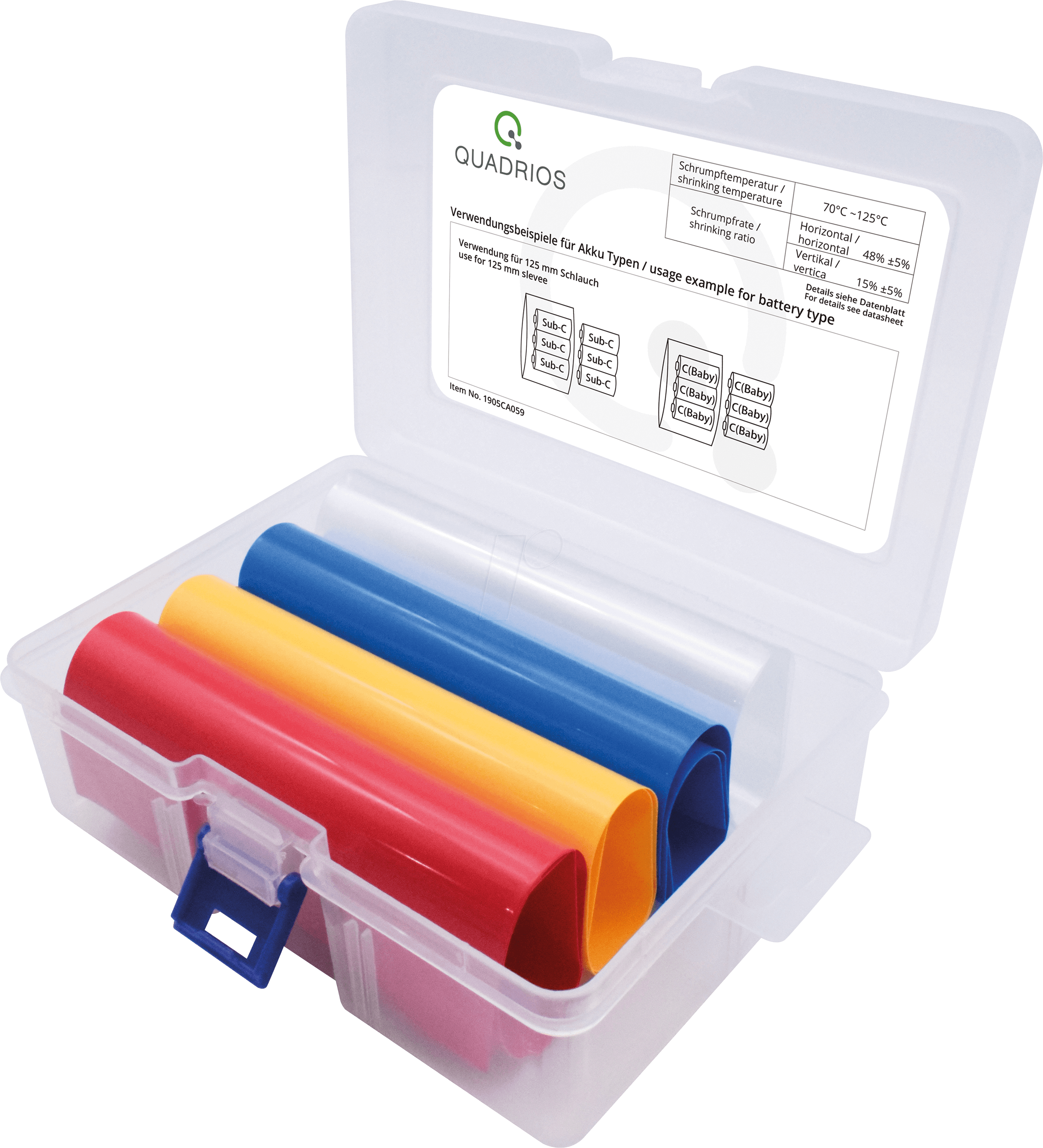 QUAD 1905CA059 - Akku-Schrumpfschlauch-Set 2:1, Flachmaß 125 mm, 4 teilig