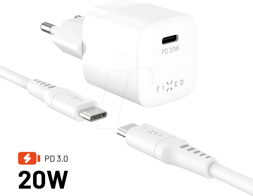 FIXC20M2-CC-WH - USB-Ladegerät, 20 W, 5-12 V, 3 A, 1x USB-C PD, 1 m Kabel, weiß
