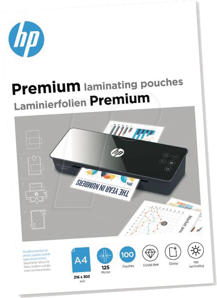 HP PLA9124 - Laminierfolien, Premium, DIN A4, 125 mic, 100 Stück