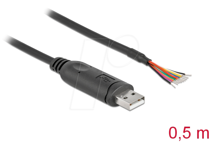 DELOCK 90415 - USB 2.0 Konverter, A auf 1x RS-232, 9x offene Enden, 0,5 m