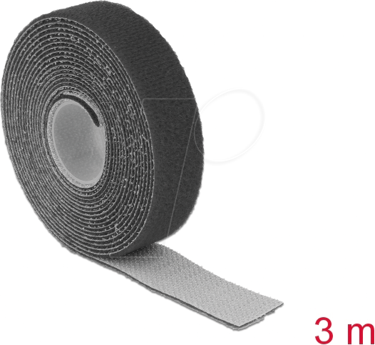 DELOCK 18714 - Klettband auf Rolle, 3 m x 20 mm, schwarz
