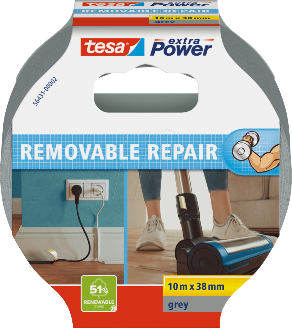 TESA 56431-02 - Gewebeband tesa extra Power® Eco Repair, 10 m x 38 mm, grau