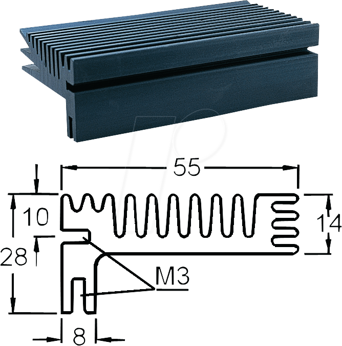V 6716Z - Spezial-Kühlkörper, 94x55x28mm, 3,6K/W