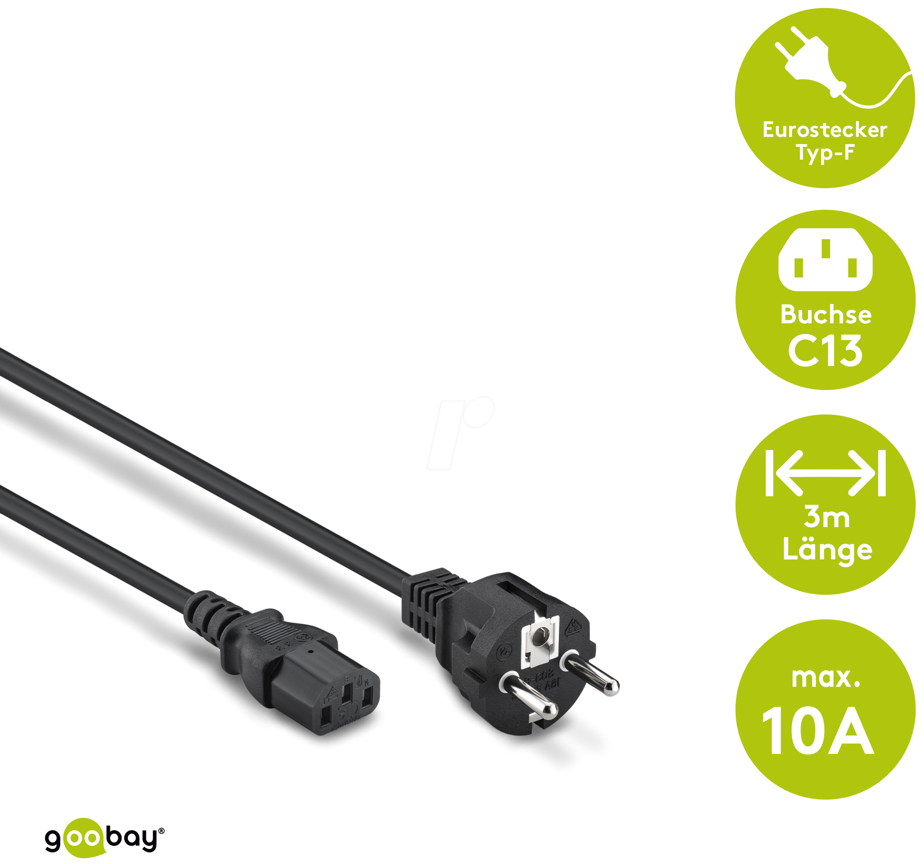 GOOBAY 96036 - Kaltgeräte-Anschlusskabel, 3 m, Schwarz