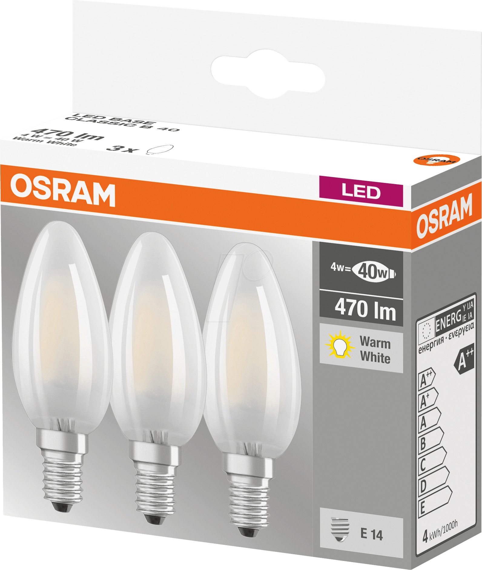 Thumbnail - OSR 405807581937 - LED-Lampe BASE E14, 4 W, 470 lm, 2700 K, Filament, 3er-Pack