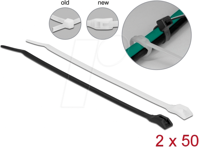 DELOCK 19471 - Kabelbinder mit flachem Kopf L 205 x B 2,5 mm 100 Stück