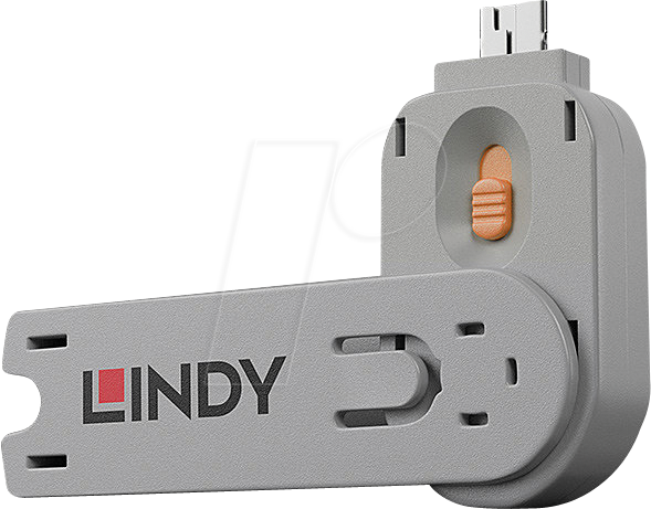 LINDY 40623 - USB-A-Port Schloss (1x Schlüssel, 1x Schloss), orange