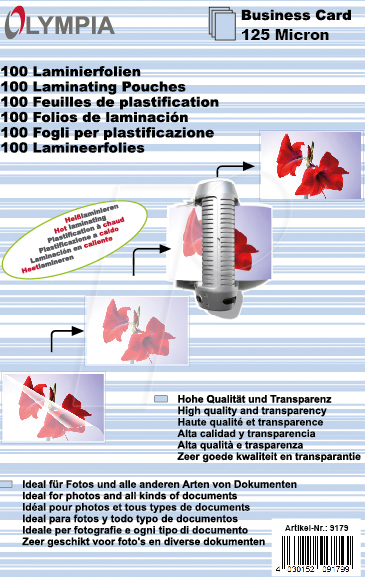 OLYMPIA 9179 - Laminierfolien, Visitenkarten, 125 mic, 100 Stück