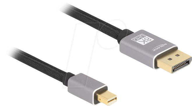DELOCK 81091 - Mini DP zu DP Kabel, 8K 60 Hz, grau, ohne Einrastfunktion, 1 m