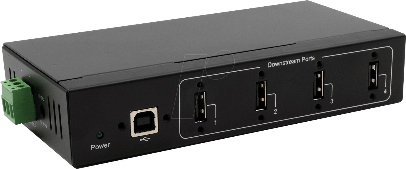 EXSYS 11214HMVS - USB 2.0 4-Port Industrie-Hub, 15 kV ESD, Tisch, Wand, Din-Rail