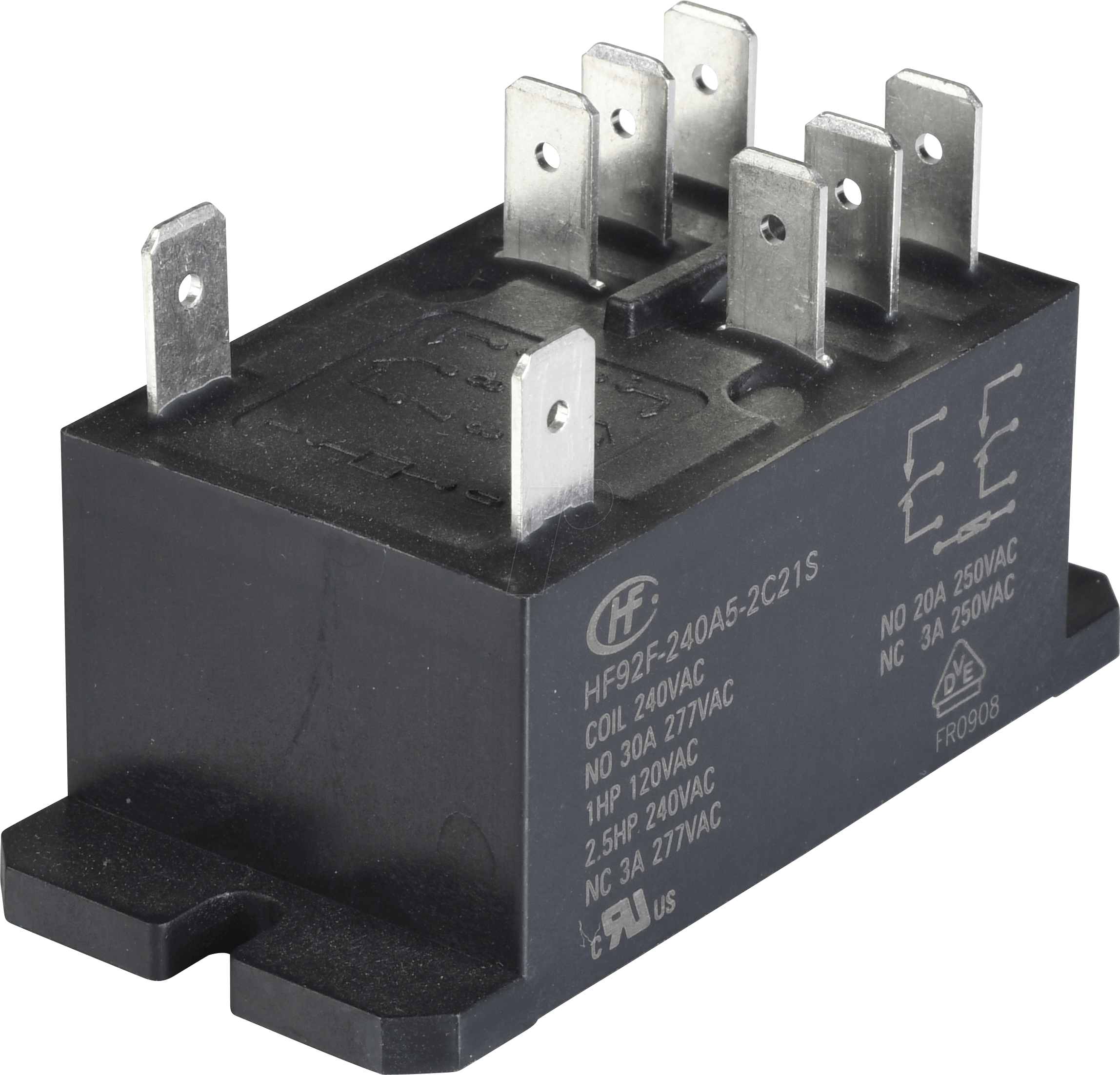 HF92F-240A-2C - Leistungsrelais, 240AC, 2 Wechsl., 30A/3A,RT III