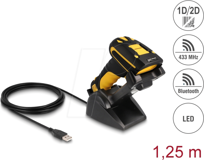 DELOCK 90586 - Barcodescanner, 2D, Bluetooth/ Funk 433 MHz