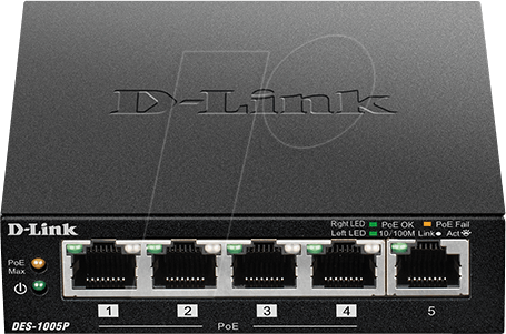 D-LINK DES-1005P - Switch, 5-Port, Fast Ethernet, PoE