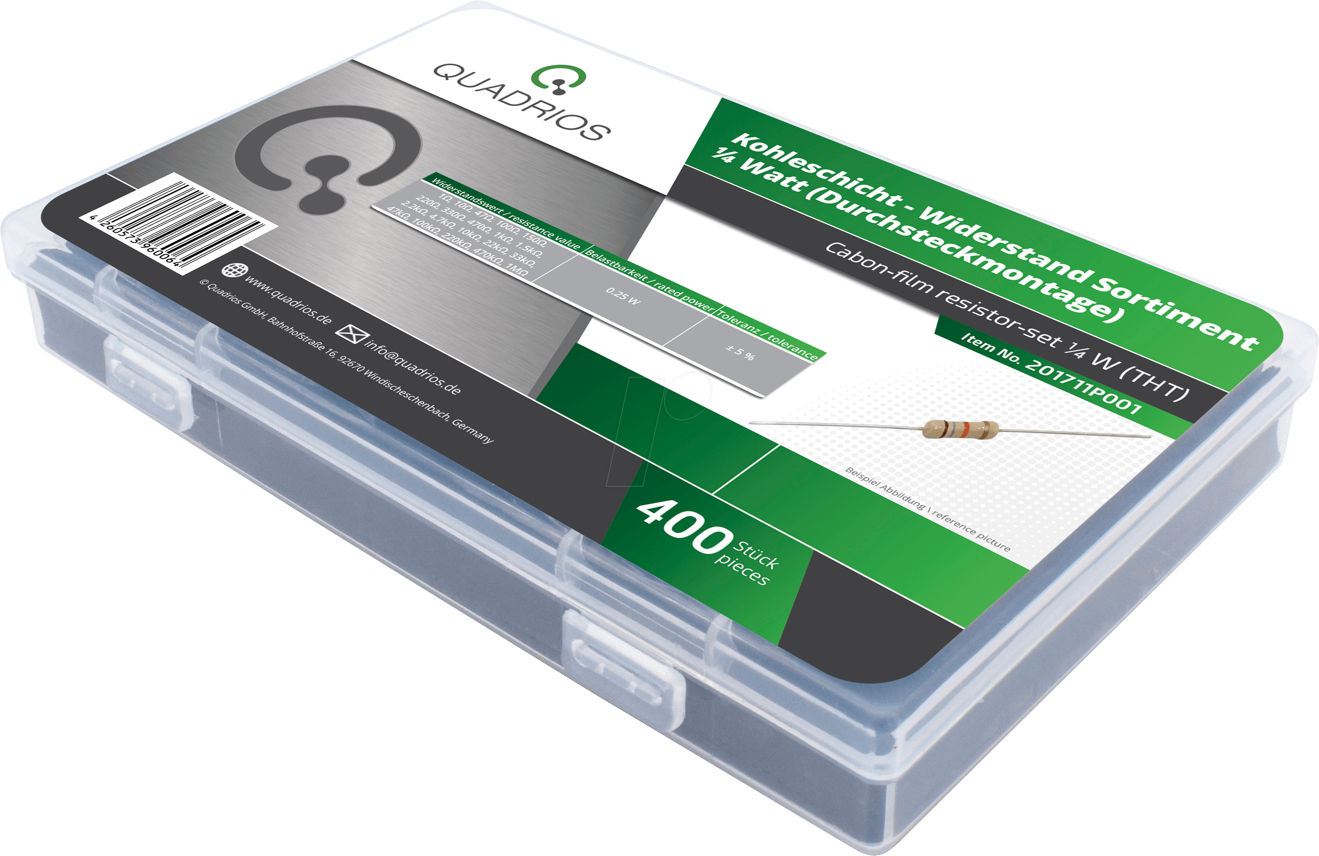 QUAD 201711P001 - Kohleschicht-Widerstand 0,25 W, 1 Ohm -1M Ohm, 400 Stück