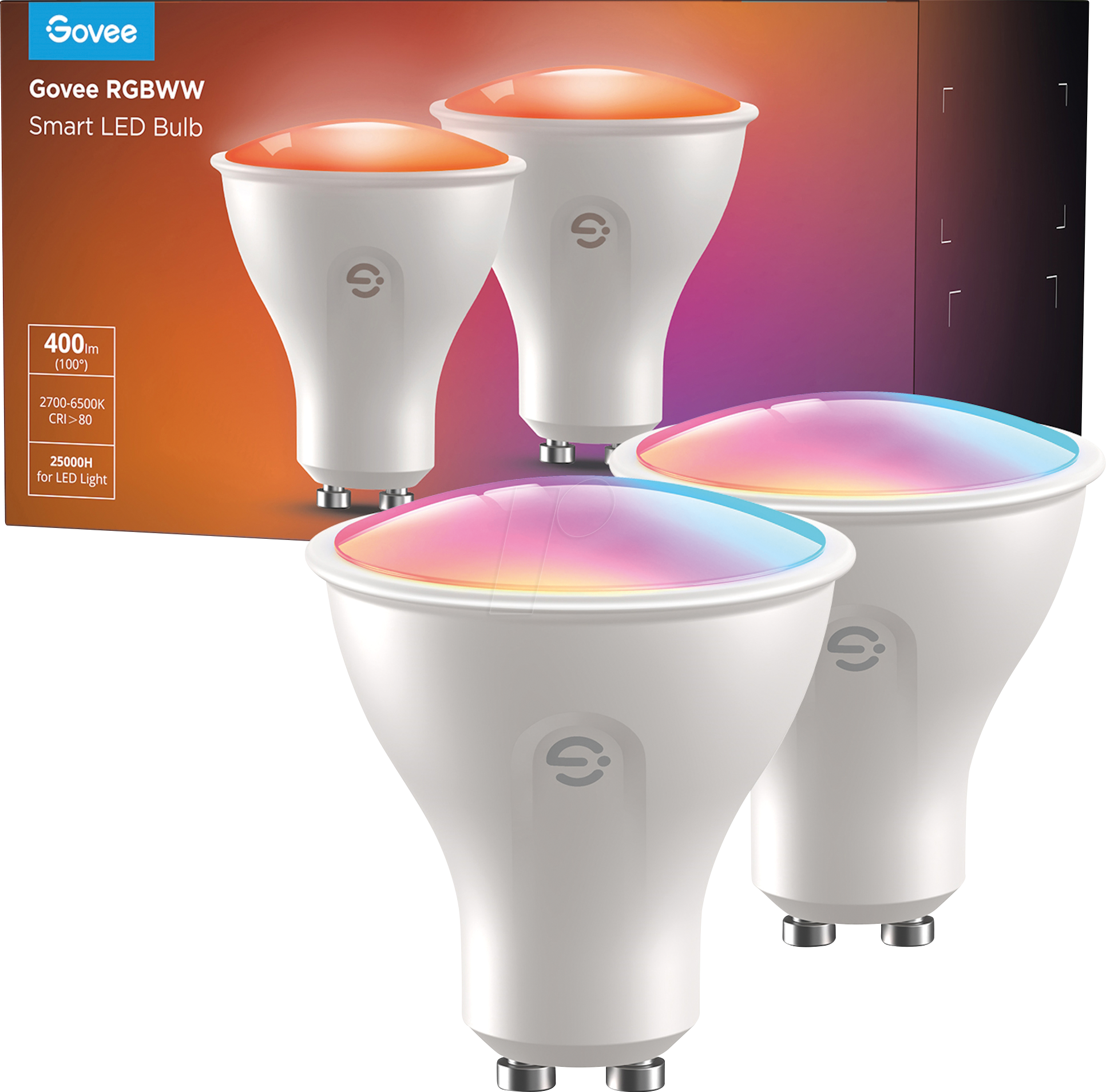 Thumbnail - GOVEE H600D - WIFI RGBWW LED-Leuchtmittel, GU 10, 400 lm, 4,8 W, 2er-Pack