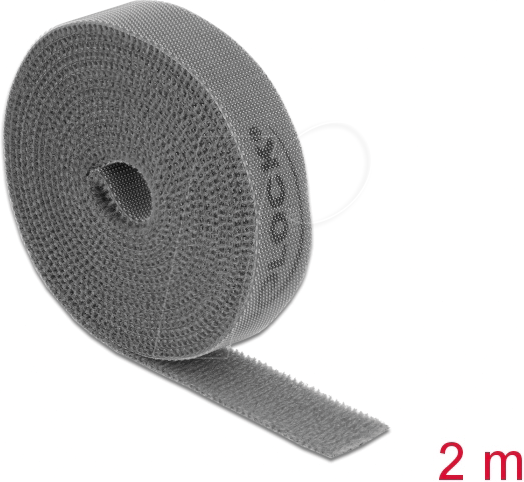 DELOCK 18389 - Klettband auf Rolle, 2 m x 15 mm, grau