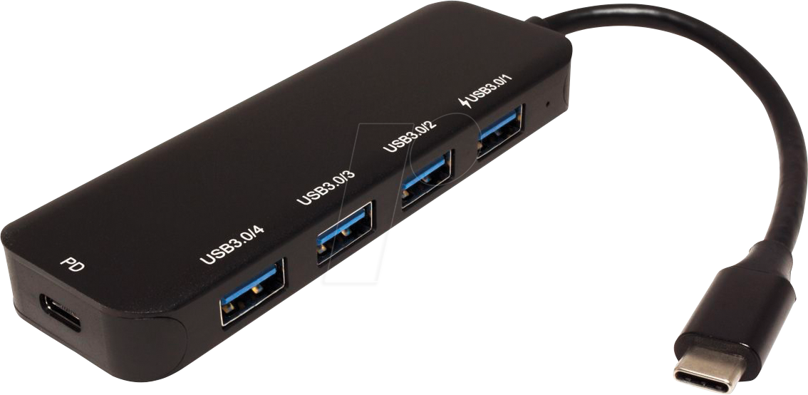 VALUE 14995038 - USB 3.0 Hub 4 Port, USB-C zu 4x USB 3.0 Typ A, 1x PD