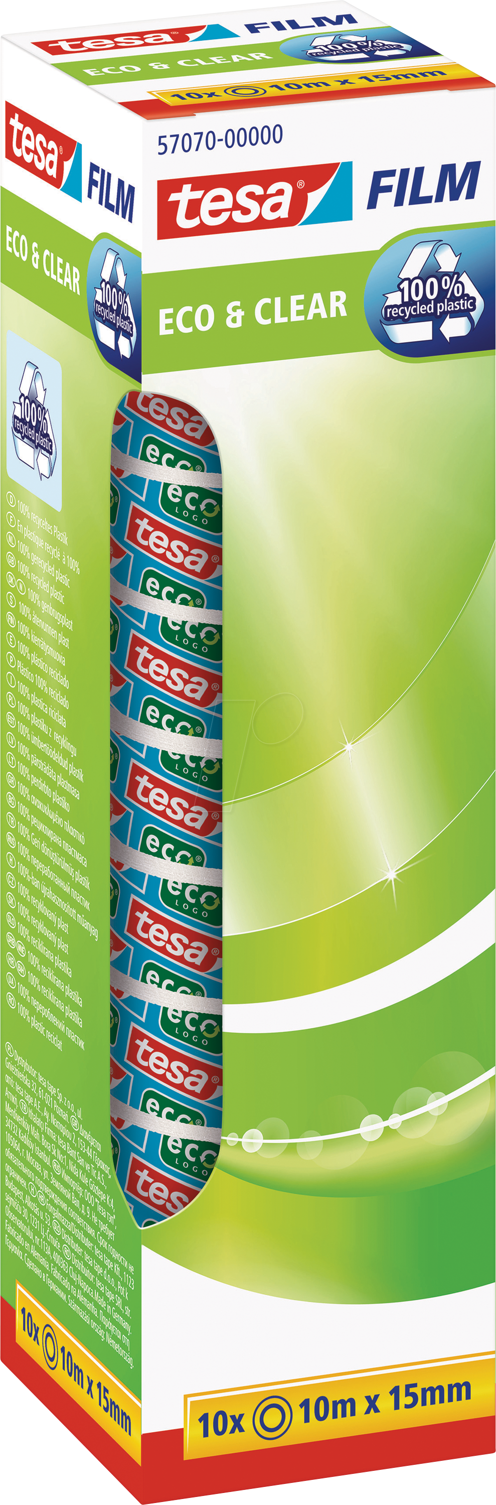 TESA 57070 - tesafilm® Eco & Clear, 10 m x 15 mm, 10 Rollen