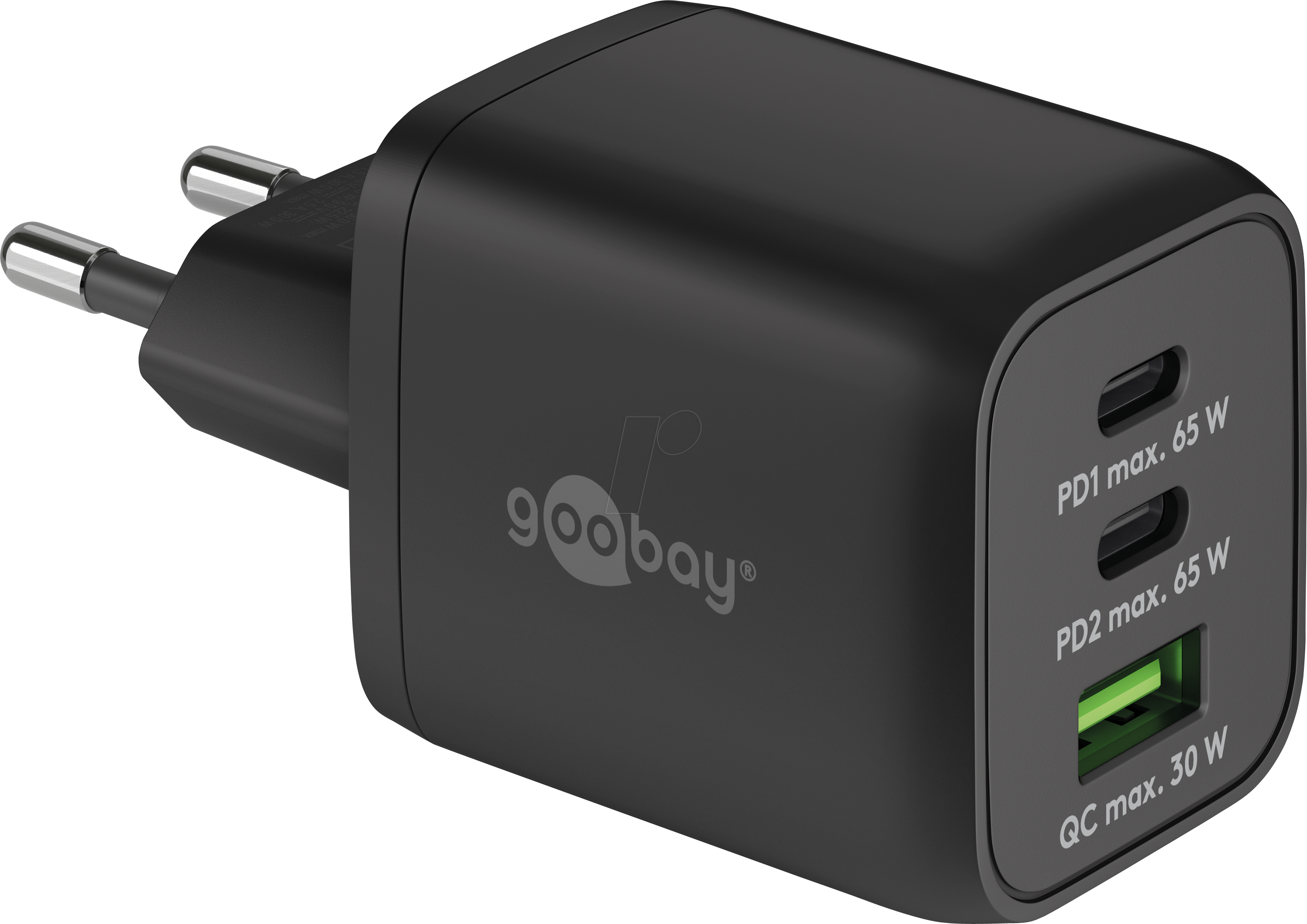 Thumbnail - GOOBAY 64753 - USB-Ladegerät, 65 W, 1x USB-A (QC), 2x USB-C (PD), GaN, schwarz