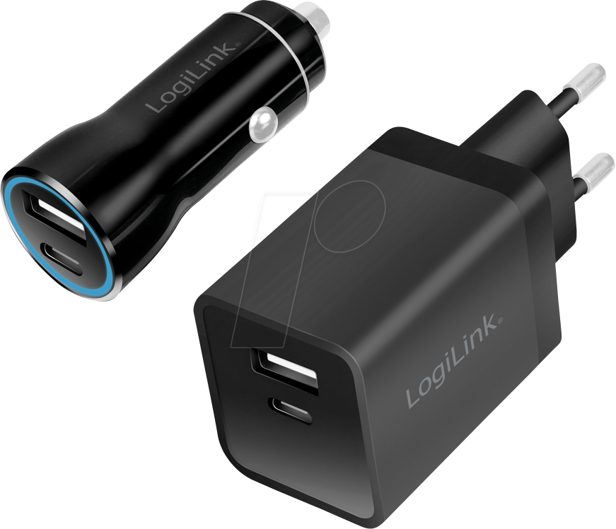 LOGILINK PA0300 - USB-Ladegerät, 15 W, je 1x USB-A+ USB-C, schwarz