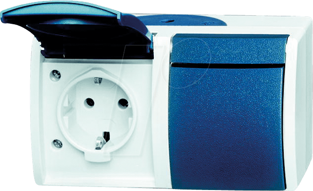 Thumbnail - EL BJ FR ST2W - Steckdose, 2-fach, waagerecht, 16A, IP 44, blau / grau