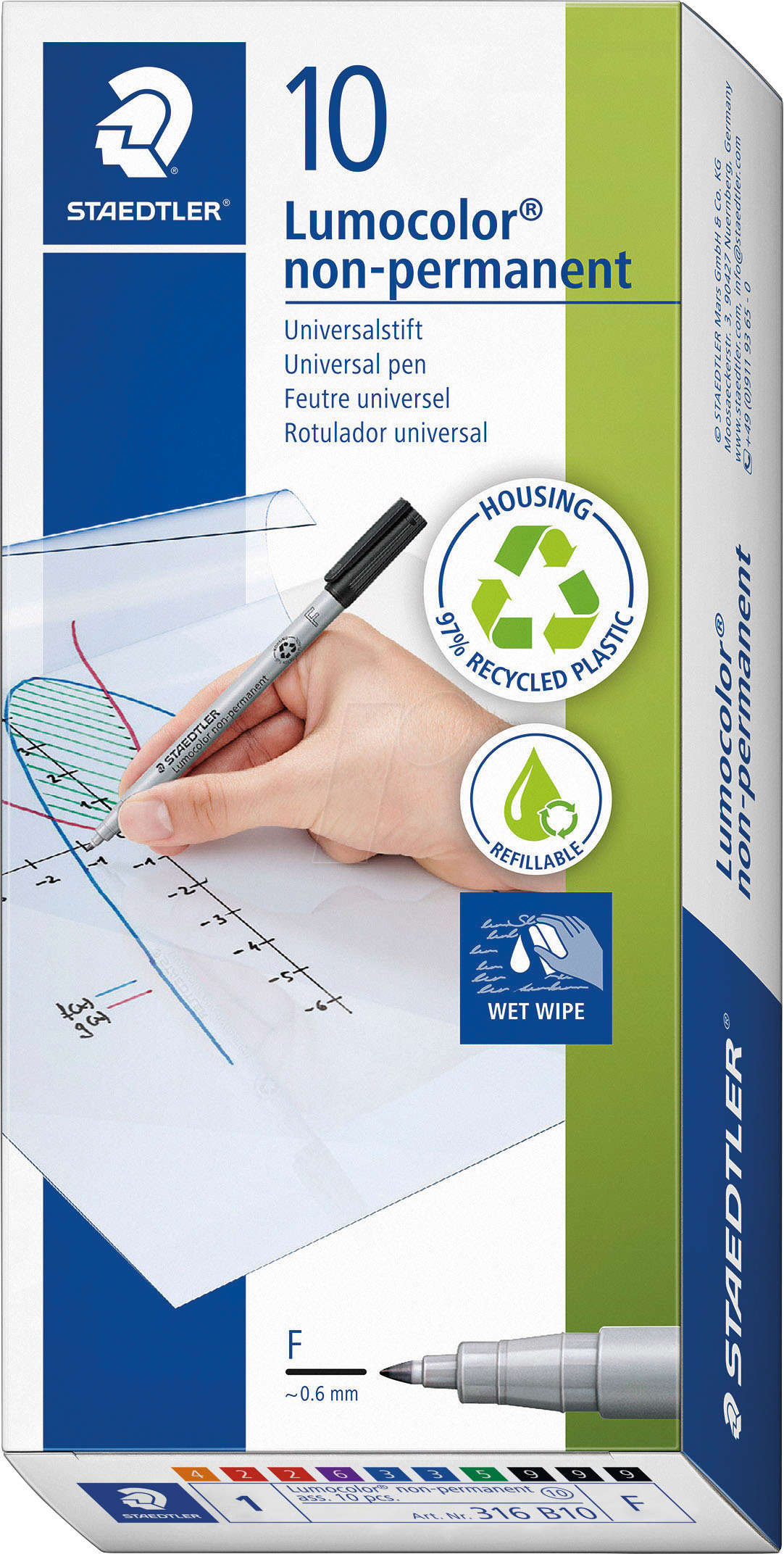 STAEDTLER 316B10 - Non-permanent Stift F, 0,6 mm, Set, 10 Stifte
