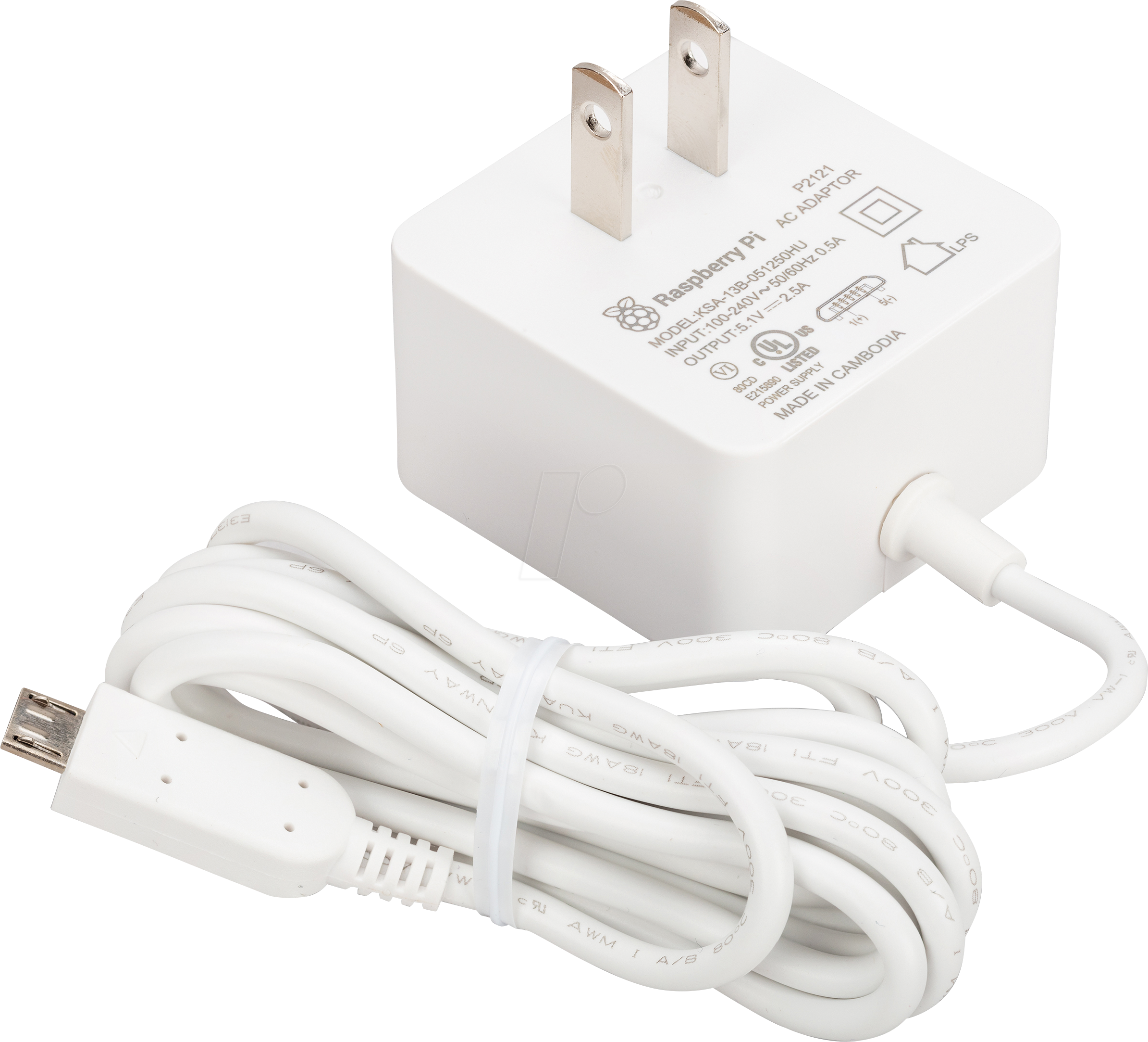 RPI PS 12.5US WT - Raspberry Pi - Netzteil, 5,1 V, 2,5 A, microUSB, US-Stecker, wei