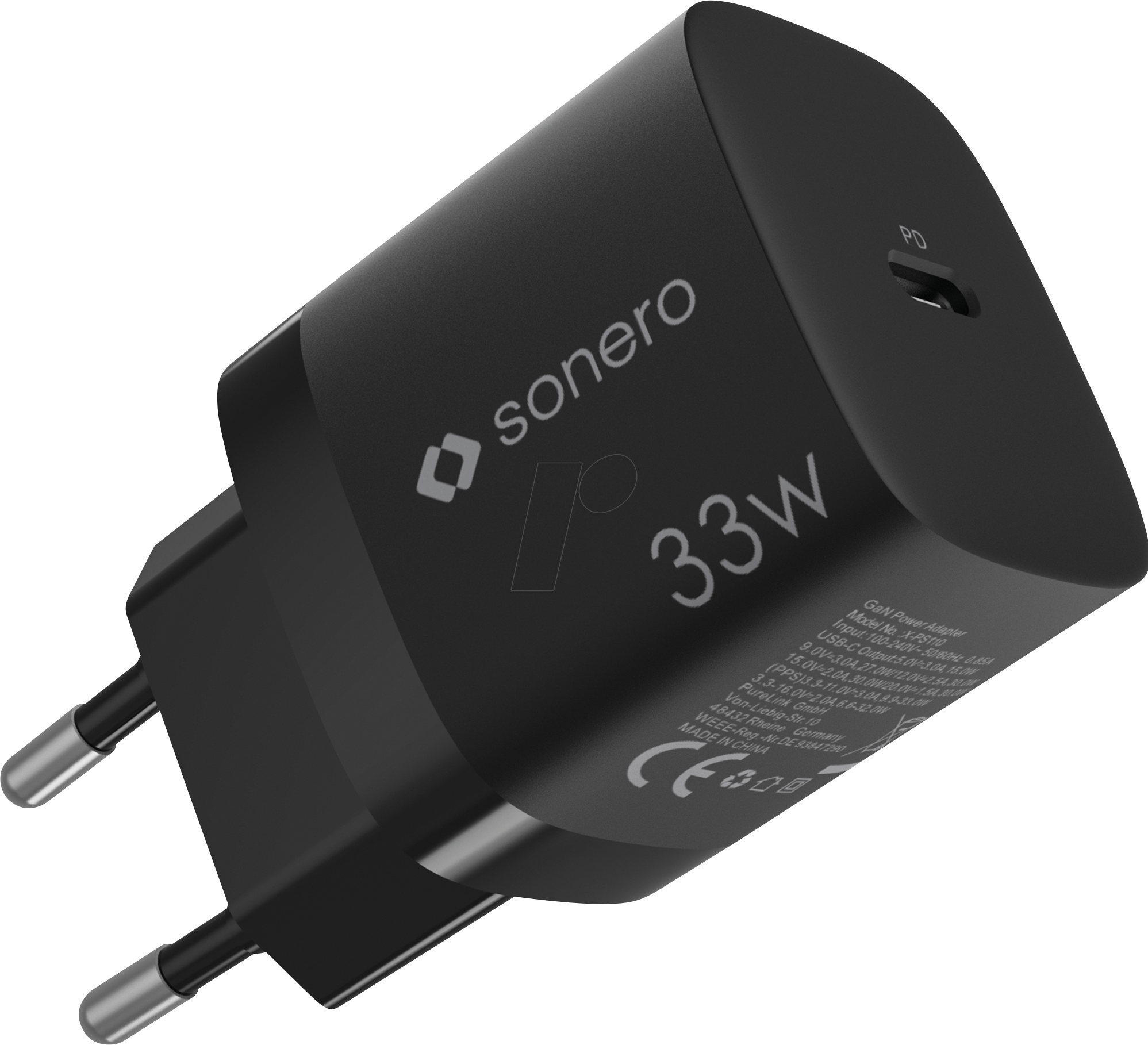 SON X-PS110 - USB-Ladegerät, 33 W, GaN, PD, 1x USB-C, schwarz