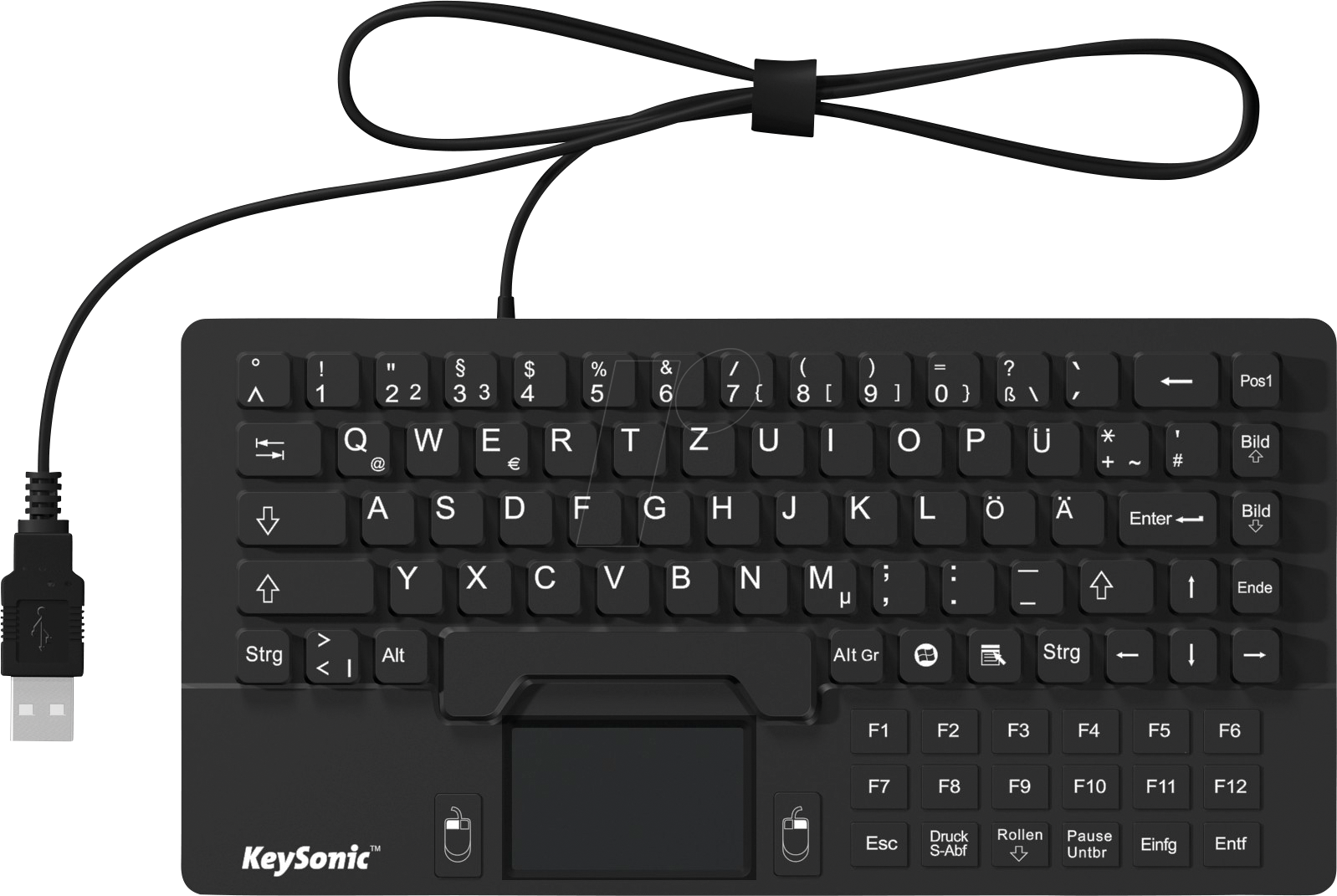 KEYSONIC 28096 - Tastatur, USB, Silikon, IP68, Touchpad, schwarz