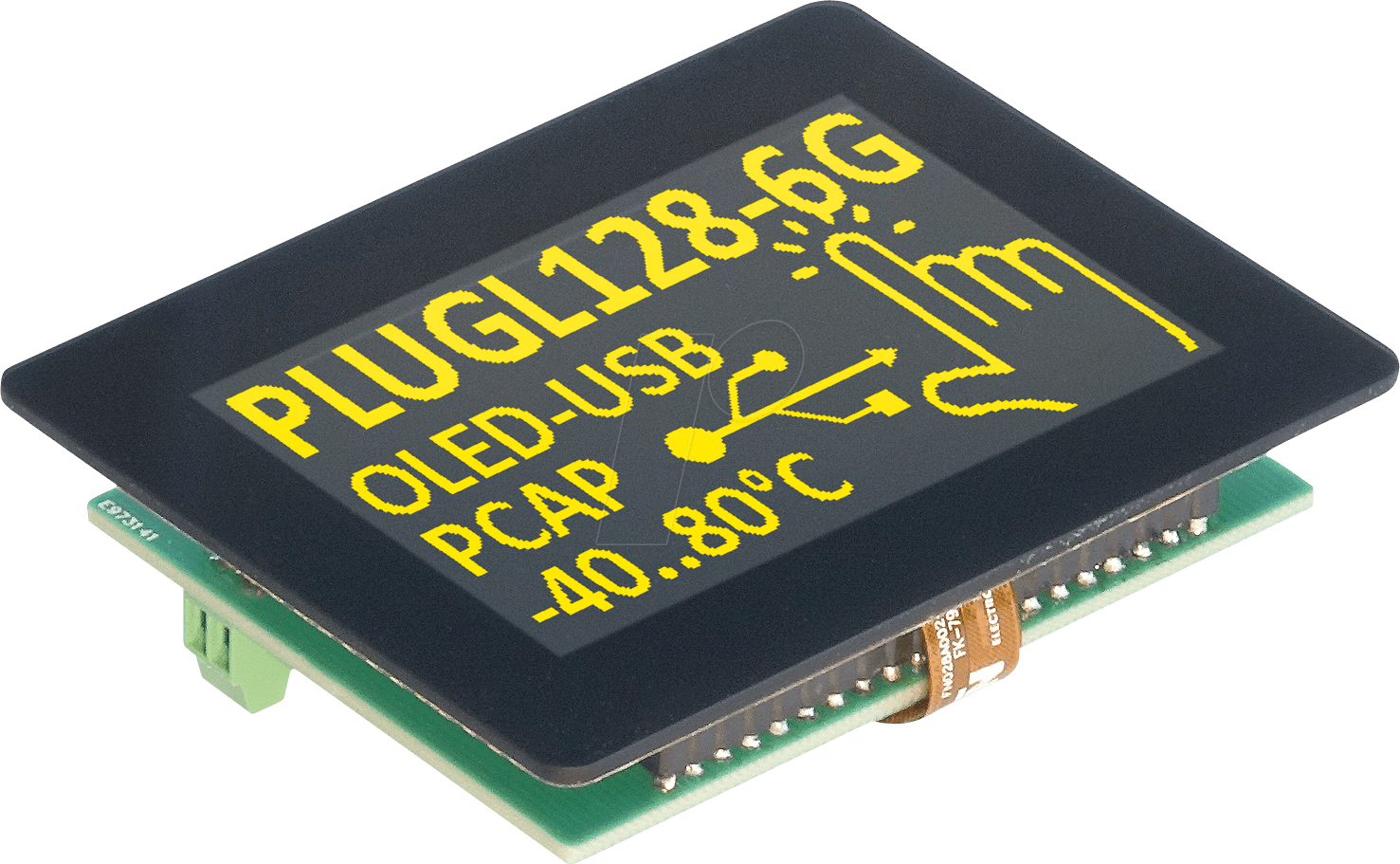 Thumbnail - EA PLUGL128-6GTZ - USB Grafik-OLED, 128x64, 2,9 Zoll, gelb, Touch, Klemmen,IDC
