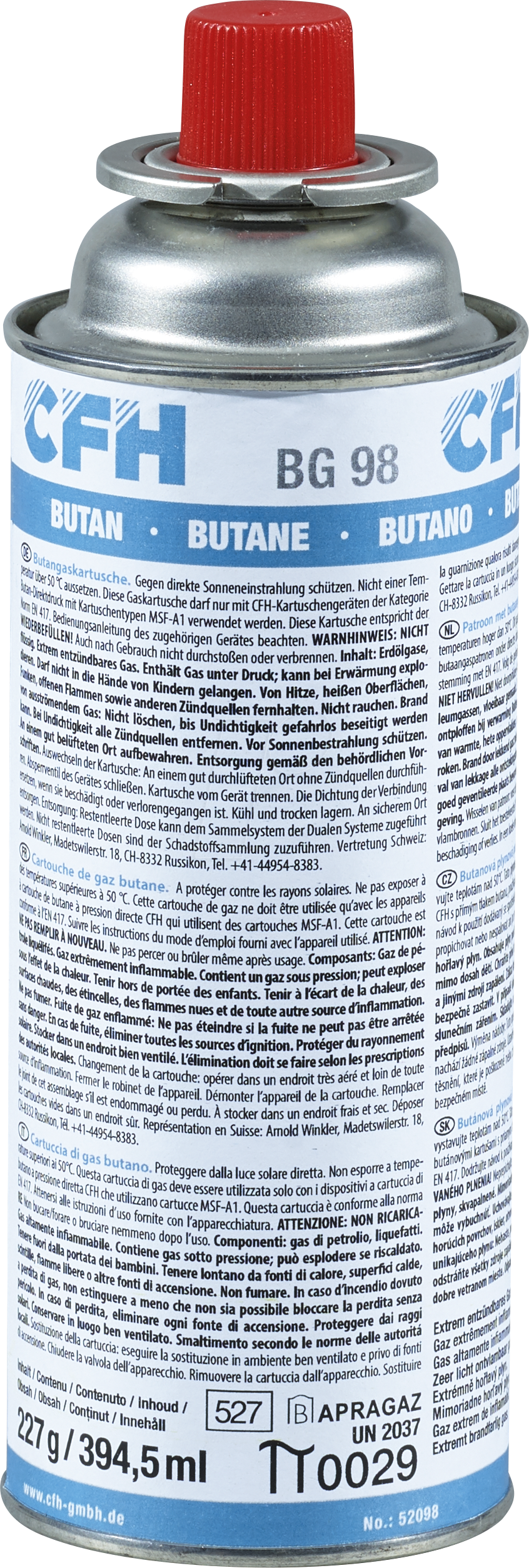 CFH 52098 - Butangaskartusche BG 98, 227 g (Bajonett)