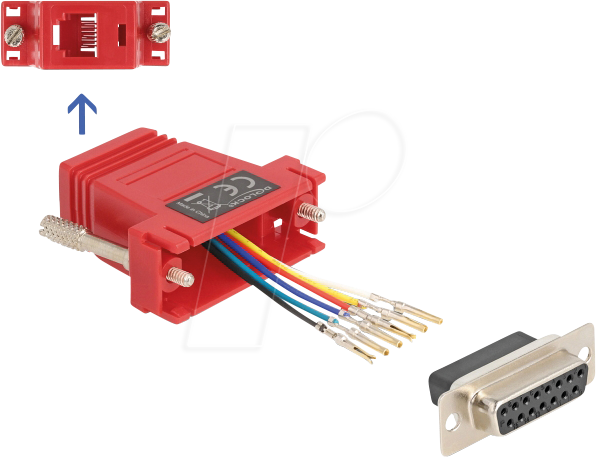 DELOCK 67089 - Adapter D-Sub 15 Pin Bu. > RJ12 Bu. Montagesatz, rot