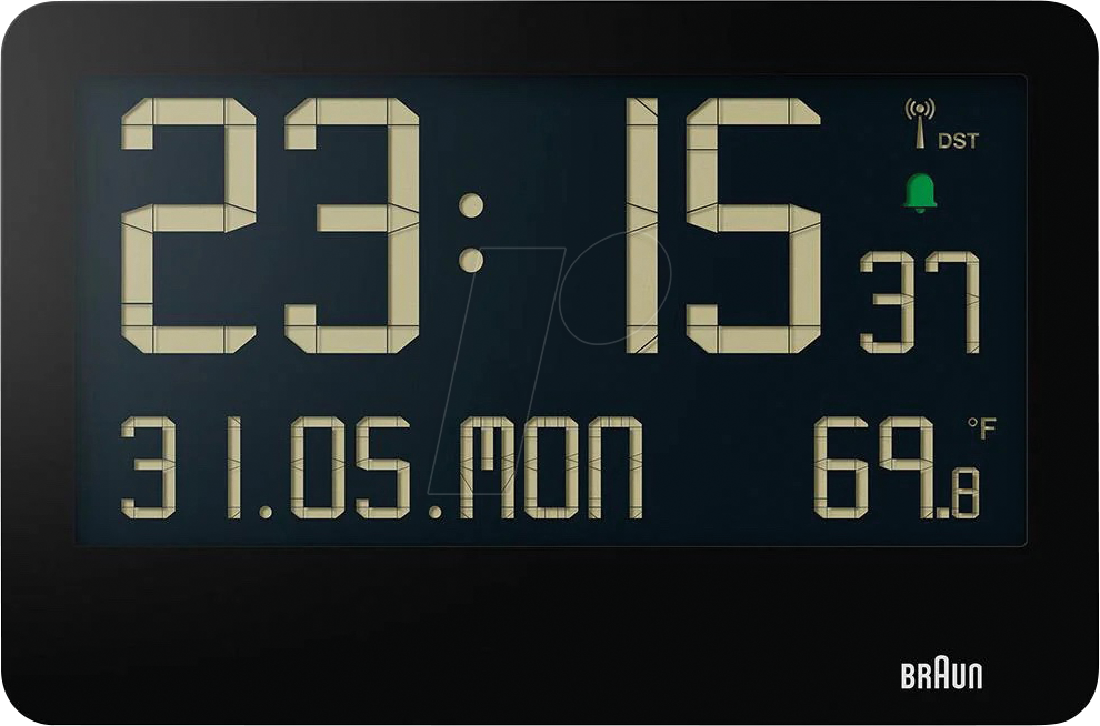 BRAUN BC14-DCF - Funk-Wanduhr digital, Standfuß, Datum, Temperatur, schwarz