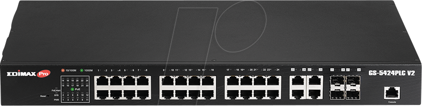 EDI GS-5424PLCV2 - Switch, 28-Port, Gigabit Ethernet, RJ45/SFP, PoE+