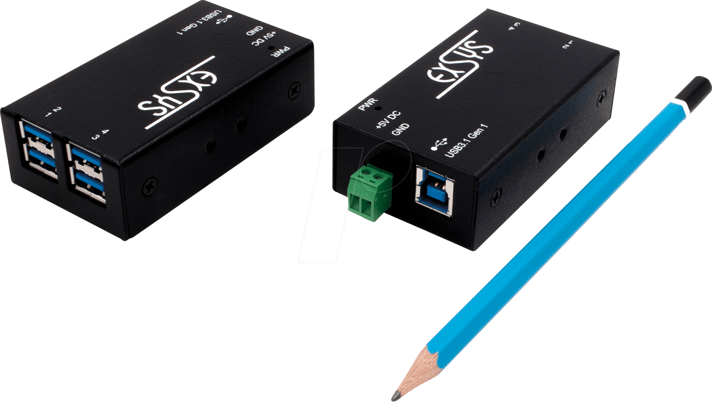 EXSYS EX-1180HMS - Kleinster 4 Port USB 3.0 Metall HUB inkl. Din-Rail Kit