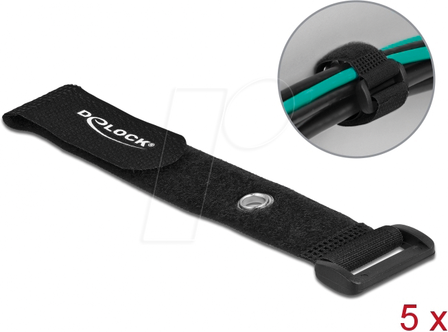 DELOCK 19543 - Klett-Kabelbinder mit Schlaufe und Öse L 190 x B 25 mm schwarz 5