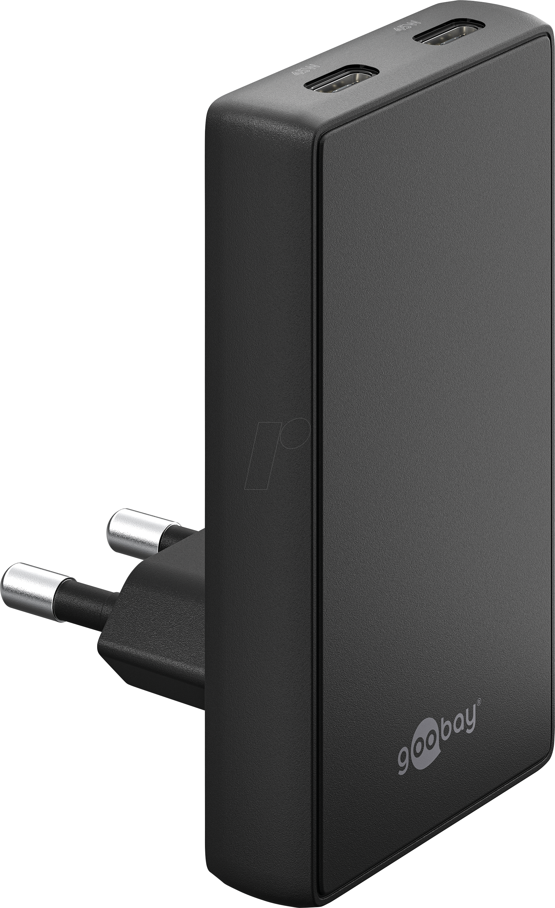 GOOBAY 75721 - USB-Ladegerät, 45 W, 2x USB-C (PD), 90° Flat, schwarz