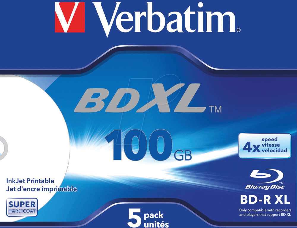 VERBATIM 43789 - BD-R XL, 100GB, bedruckbar, 5er Pack