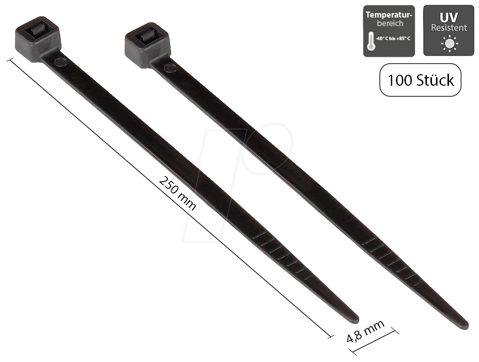 GC KAB-25S48 - Kabelbinder, UV-beständig, 250 mm, schwarz 100er-Pack