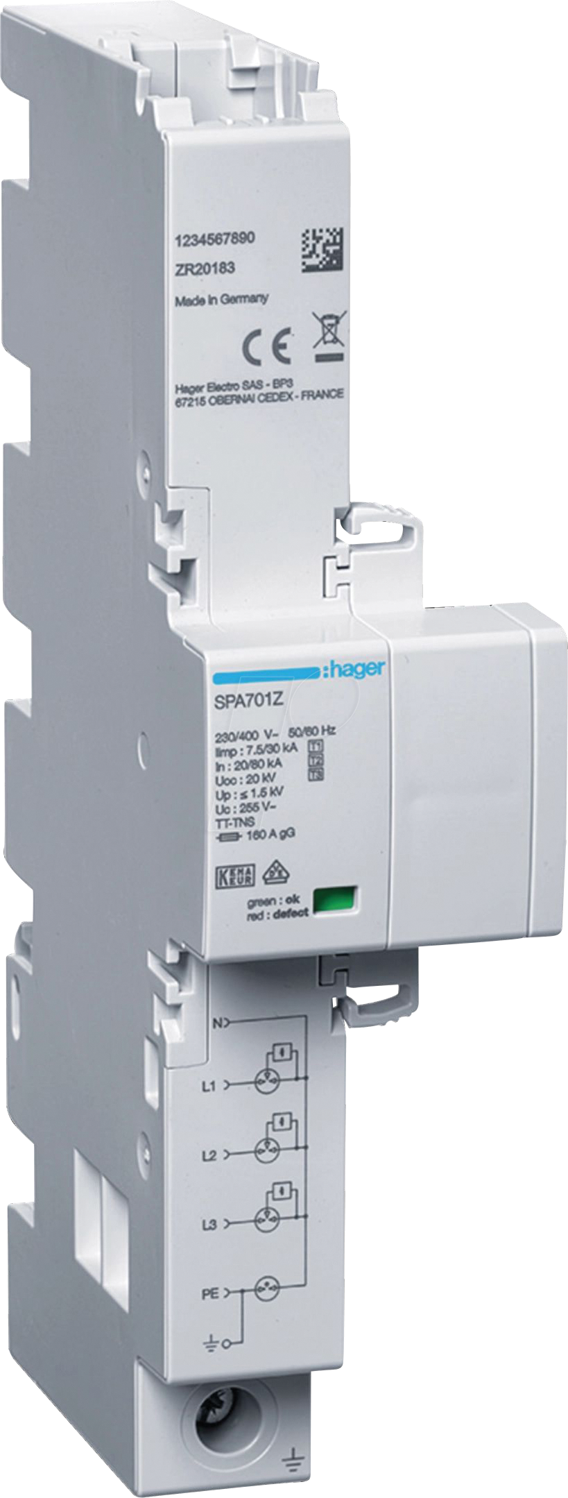 SPA701Z - Kombiableiter, Typ 1+2+3, TT/TNS, 3P+N, 7,5 kA