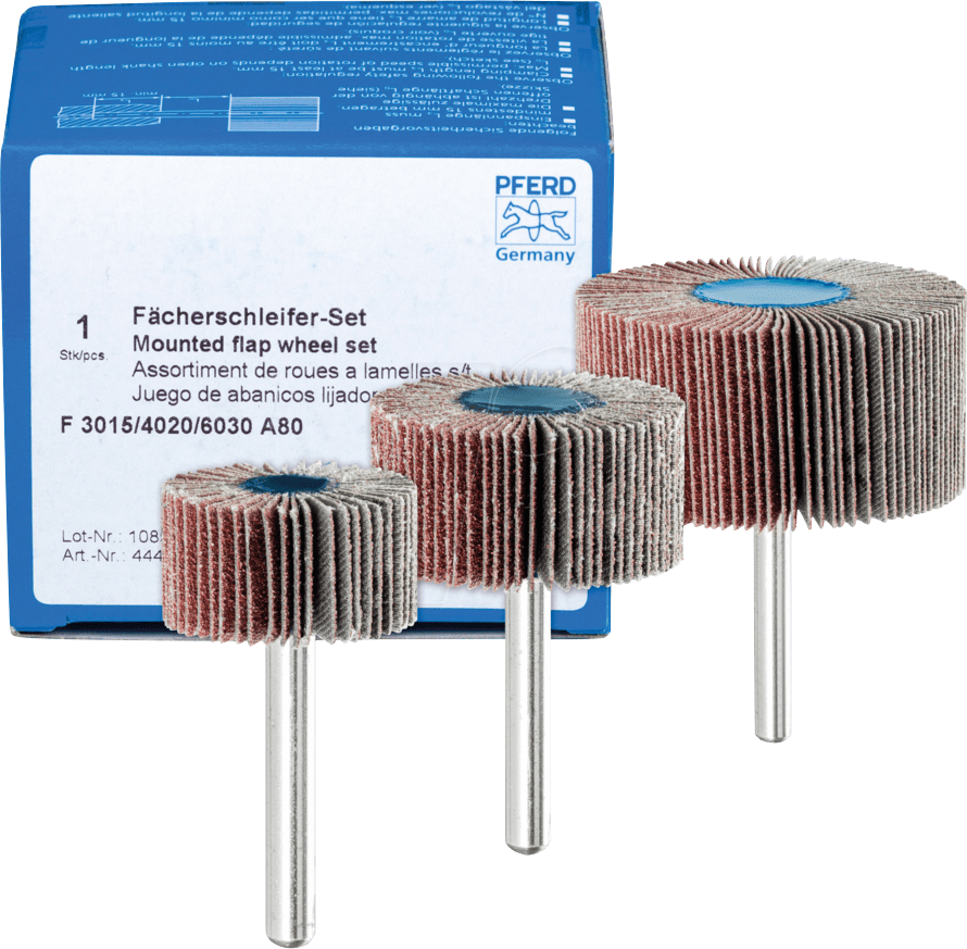 Thumbnail - PFERD 44498032 - Fächerschleifer-Set Korund A 80 Ø30x15mm, Ø40x20mm und Ø60x30mm