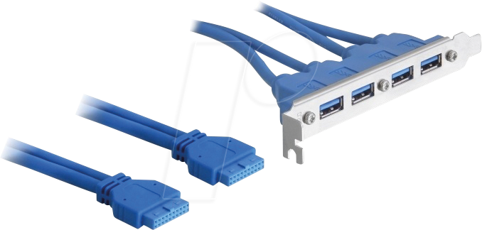 DELOCK 82974 - Slotblech USB 3.0 Header 19 Pin 2x intern > 4x USB 3.0-A Buchse