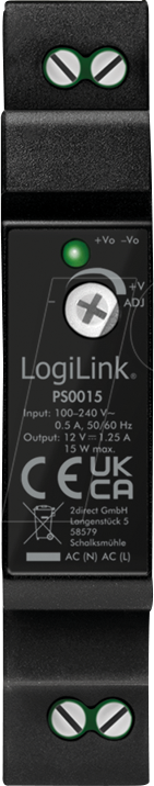 LOGILINK PS0015 - Hutschienen-Netzteil, 15 W, 12 V, 1,25 A