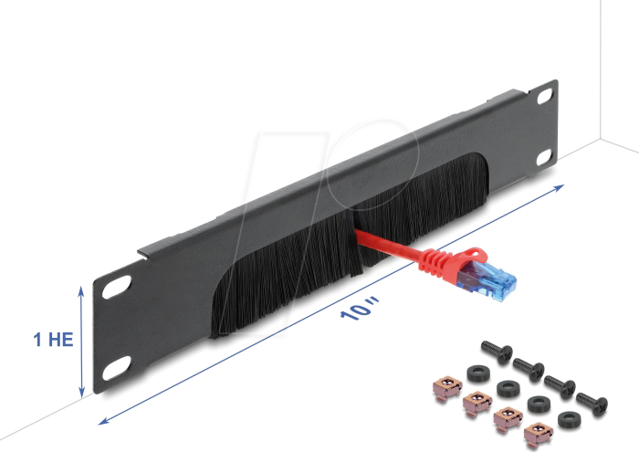 DELOCK 67463 - 10'' Kabelmanagement Bürstenleiste unten offen, 1 HE, dunkelgrau