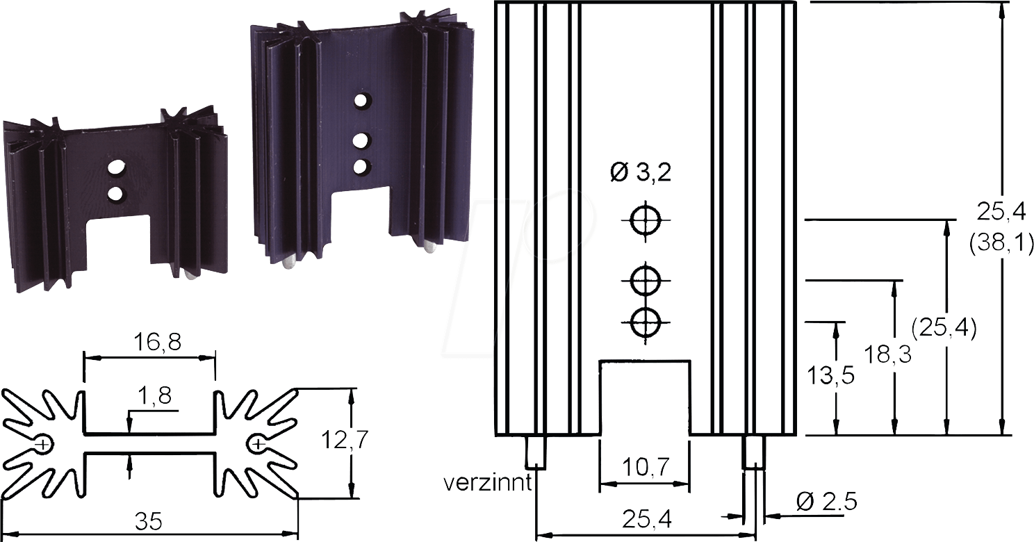 V PR32/38,1 - Spezial-Kühlkörper, 38,1x35,0x12,7mm, 11K/W