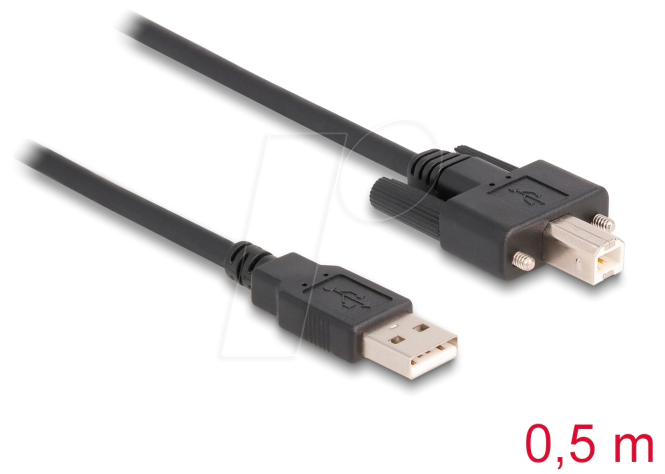 DELOCK 87197 - USB 2.0 Kabel, A Stecker auf B Stecker, schraubbar, 0,5 m