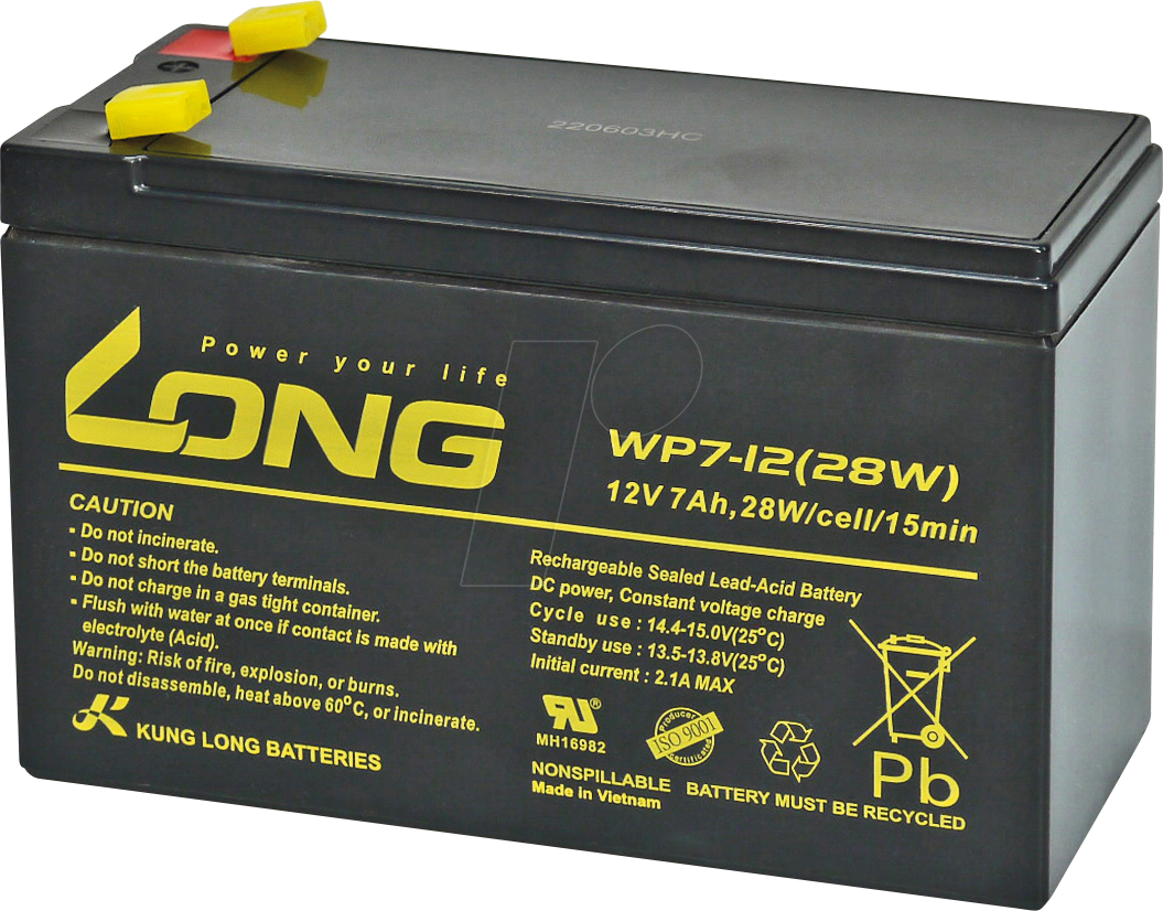 WP 7-12-M/F2 - Blei-Vlies-Akku, 12V, 7Ah, Standby USV