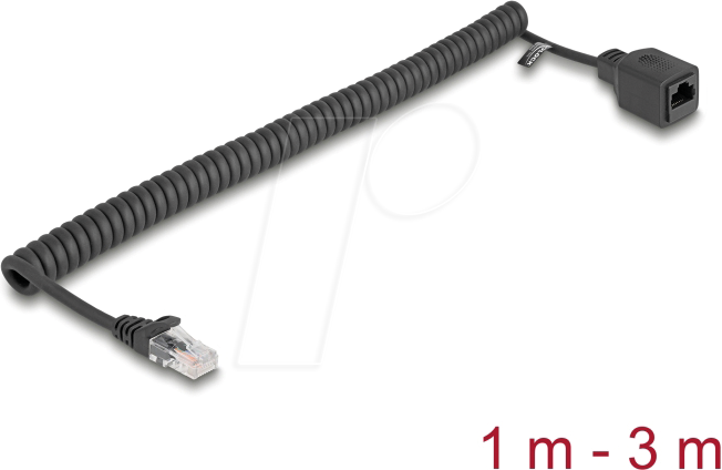 DELOCK 90672 - RJ45 Spiralkabel Stecker zu Buchse Cat.5e 1 m bis 3 m schwarz