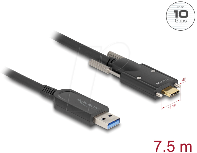 DELOCK 83201 - Optisches USB 10 Gb/s Kabel, A Stecker auf C Stecker, 7,5 m
