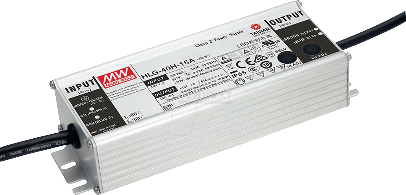 MW HLG-40H-12AB - LED-Trafo, 40 W, 12 V DC, 3330 mA, dimmbar, 3-in-1